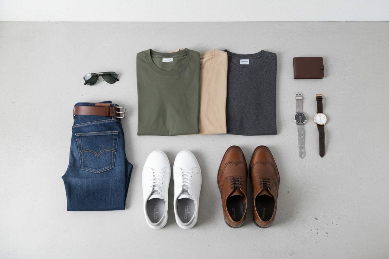 Faire une image de tshirts montres chaussures pantalons 